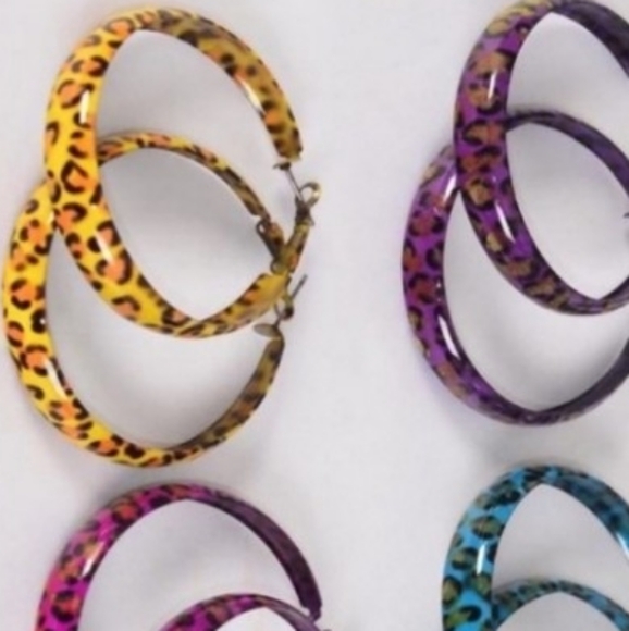Animal Cheetah Leopard Hoop Earrings *Yellow Colorful NEW - Picture 8 of 9